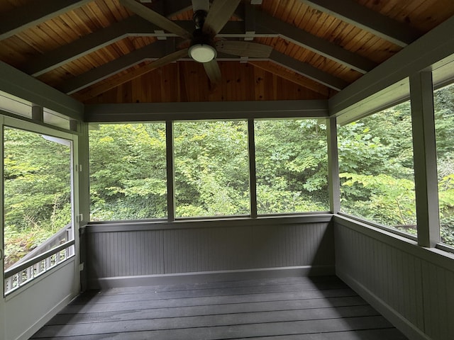 9424 Fuller Rd, Chattanooga, TN 37421 - unfurnished sunroom featuring ceiling fan, lofted ceiling, and healthy amount of natural light
