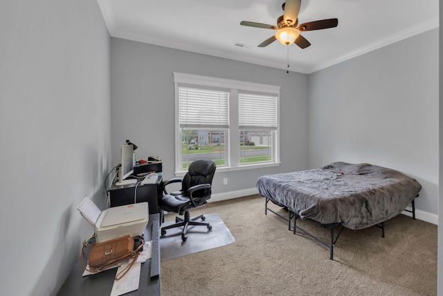 386 Twelve Oaks Dr, Rock Spring, GA 30739 - carpeted bedroom featuring a desk, ornamental molding, and a ceiling fan