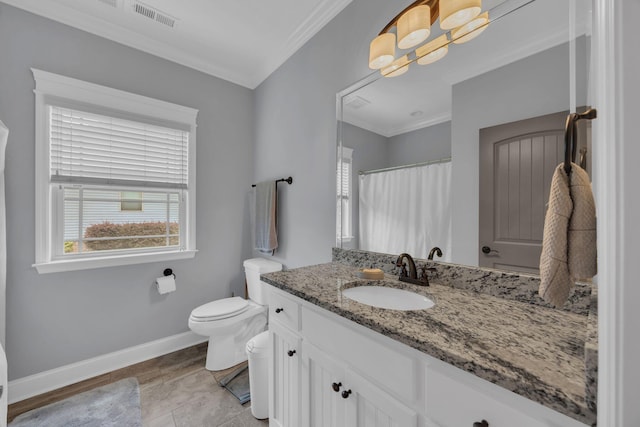 386 Twelve Oaks Dr, Rock Spring, GA 30739 - bathroom with crown molding, vanity, and curtained shower