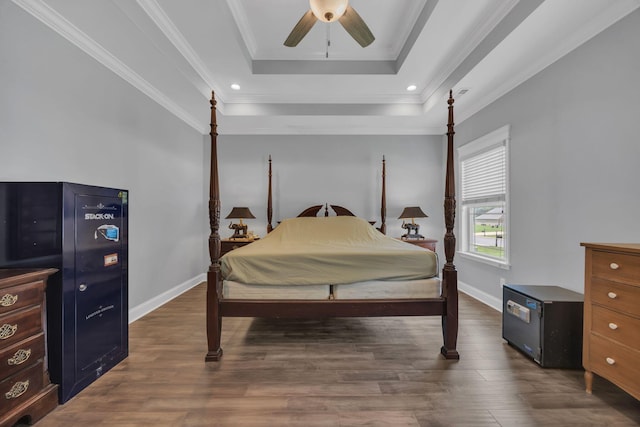 386 Twelve Oaks Dr, Rock Spring, GA 30739 - bedroom with a raised ceiling, wood finished floors, crown molding, ceiling fan, and recessed lighting