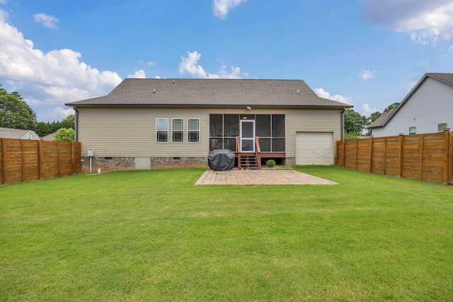 386 Twelve Oaks Dr, Rock Spring, GA 30739 - rear view of property featuring a fenced backyard, a patio area, crawl space, and roof with shingles