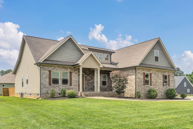 386 Twelve Oaks Dr, Rock Spring, GA 30739 - craftsman house featuring crawl space, brick siding, a front lawn, and a shingled roof