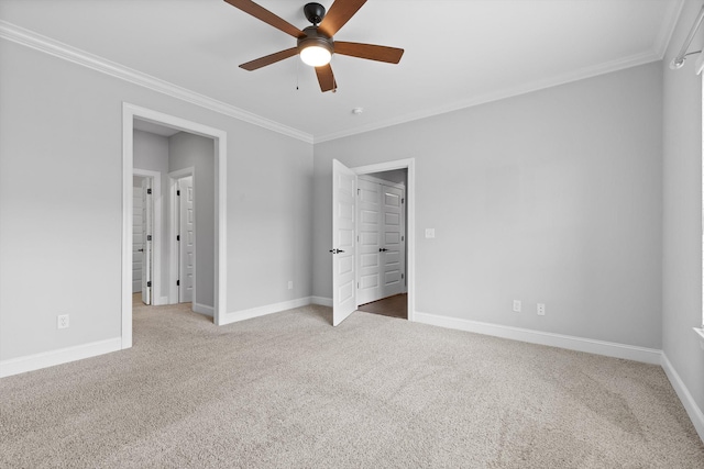 3480 Travertine Ln, Chattanooga, TN 37405 - unfurnished bedroom with crown molding, carpet floors, and a ceiling fan