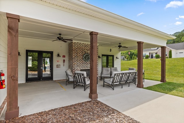 3480 Travertine Ln, Chattanooga, TN 37405 - view of patio / terrace featuring ceiling fan, french doors, and outdoor lounge area