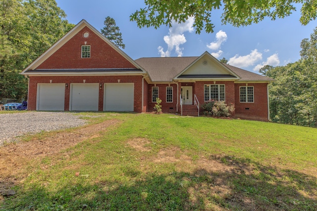 1103 Monroe Green Rd, Trion, GA 30753 - view of front facade with brick siding, gravel driveway, and a front lawn