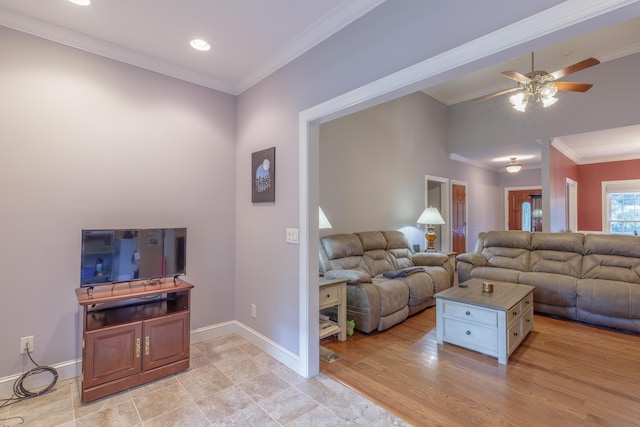 1103 Monroe Green Rd, Trion, GA 30753 - living area featuring ornamental molding, a ceiling fan, and recessed lighting