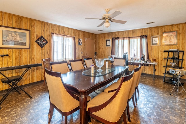 4433 Live Oak Ln, Chattanooga, TN 37411 - dining area featuring wood walls and a ceiling fan