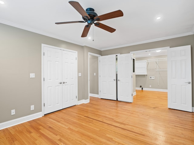 957 Elaine Trl, Chattanooga, TN 37421 - unfurnished bedroom featuring light wood finished floors, crown molding, recessed lighting, and a ceiling fan