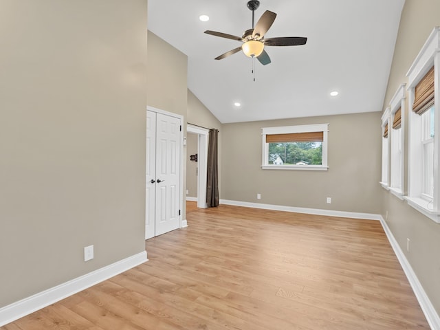 957 Elaine Trl, Chattanooga, TN 37421 - unfurnished bedroom with lofted ceiling, light wood-style flooring, a ceiling fan, and recessed lighting