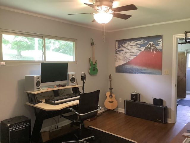 1322 Vance Rd, Chattanooga, TN 37421 - office area with ceiling fan, wood finished floors, and ornamental molding