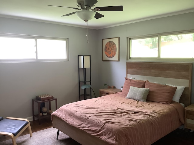 1322 Vance Rd, Chattanooga, TN 37421 - bedroom featuring multiple windows, wood finished floors, crown molding, and a ceiling fan