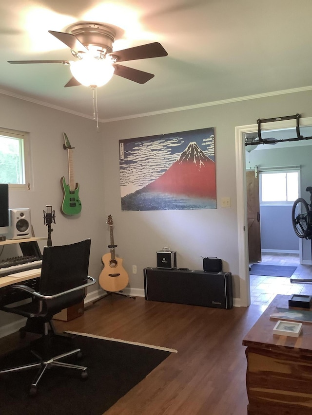 1322 Vance Rd, Chattanooga, TN 37421 - office space with crown molding, wood finished floors, and ceiling fan