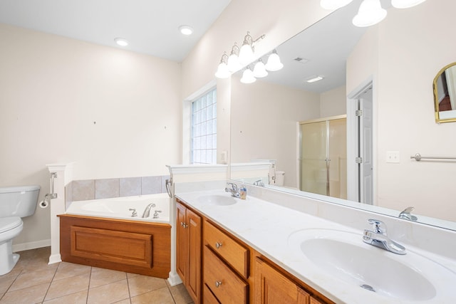 6239 Jacq Ct Unit 57, Hixson, TN 37343 - full bathroom featuring a stall shower, a bath, double vanity, and tile patterned flooring