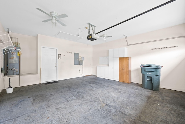 6239 Jacq Ct Unit 57, Hixson, TN 37343 - garage featuring water heater, a ceiling fan, a garage door opener, and electric panel