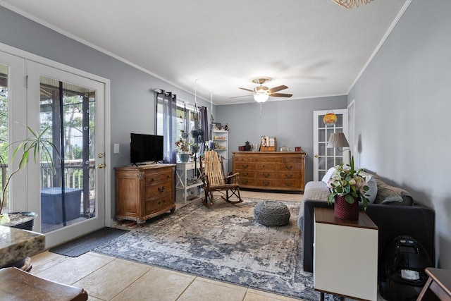 1008 Panorama Dr, Chattanooga, TN 37421 - tiled living area with ornamental molding and ceiling fan