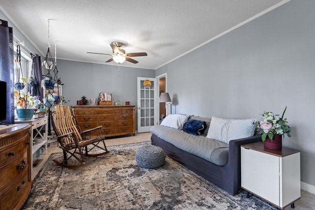 1008 Panorama Dr, Chattanooga, TN 37421 - living room with ceiling fan, ornamental molding, and a textured ceiling