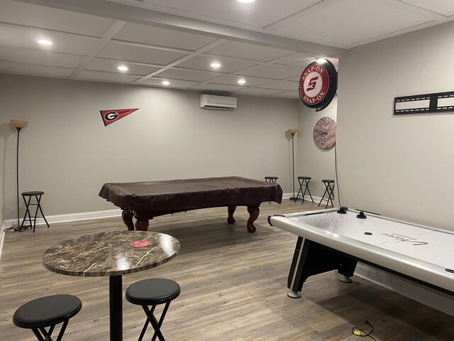 151 Holly Oak Ln, Ringgold, GA 30736 - rec room with a wall unit AC, recessed lighting, billiards table, and wood finished floors