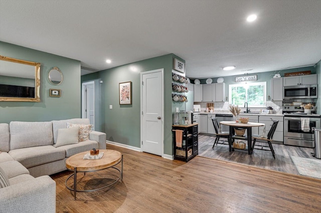 308 Pledger Pkwy, Lafayette, GA 30728 - living room featuring recessed lighting, light wood-style floors, and a textured ceiling