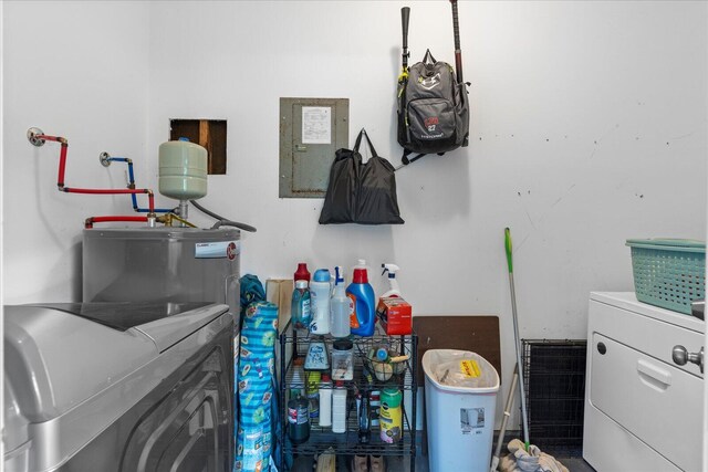 308 Pledger Pkwy, Lafayette, GA 30728 - detailed view of electric water heater, electric panel, and washer and dryer