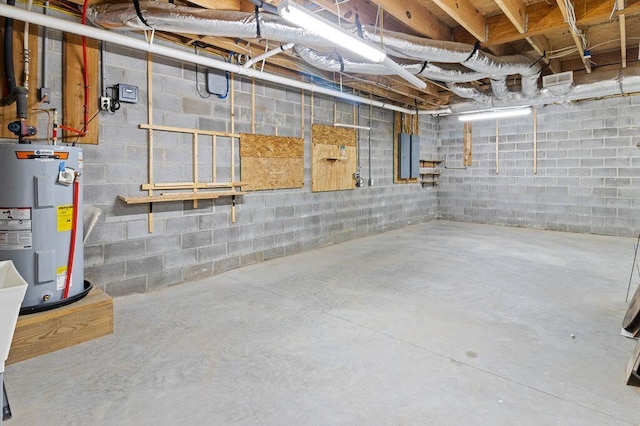 80 Tanya Ln, Dunlap, TN 37327 - unfinished basement featuring water heater, electric panel, and concrete block wall