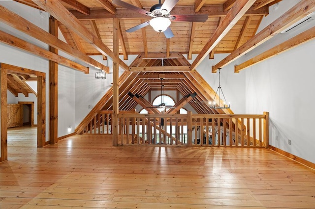 80 Tanya Ln, Dunlap, TN 37327 - empty room with ceiling fan, wooden ceiling, hardwood / wood-style floors, and a chandelier