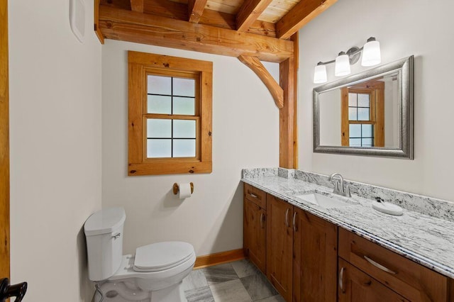 80 Tanya Ln, Dunlap, TN 37327 - half bath with vanity, a wood ceiling with exposed beams, and tile patterned floors