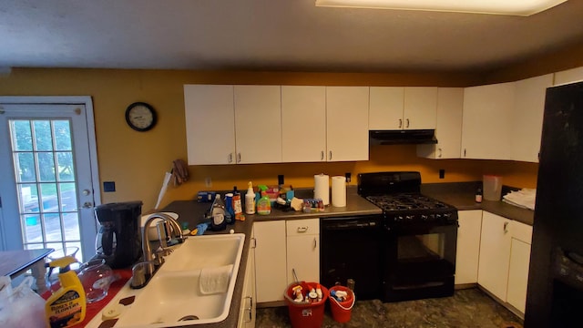 214 E Rhea Ave, Spring City, TN 37381 - kitchen featuring black appliances, under cabinet range hood, white cabinets, and dark countertops