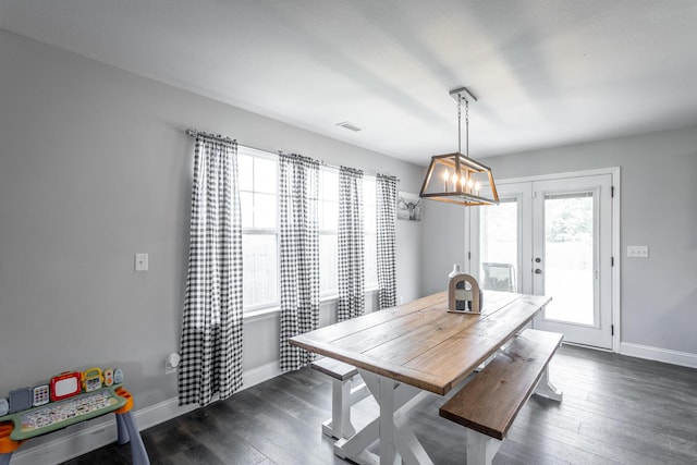 9600 Lovell Rd, Soddy Daisy, TN 37379 - dining space with a chandelier, dark wood-type flooring, and french doors