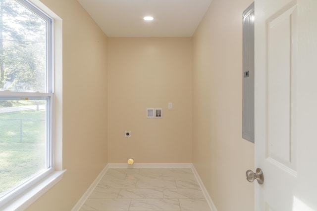 6102 Vance Rd, Chattanooga, TN 37421 - laundry area with electric dryer hookup, light marble finish flooring, hookup for a washing machine, and recessed lighting