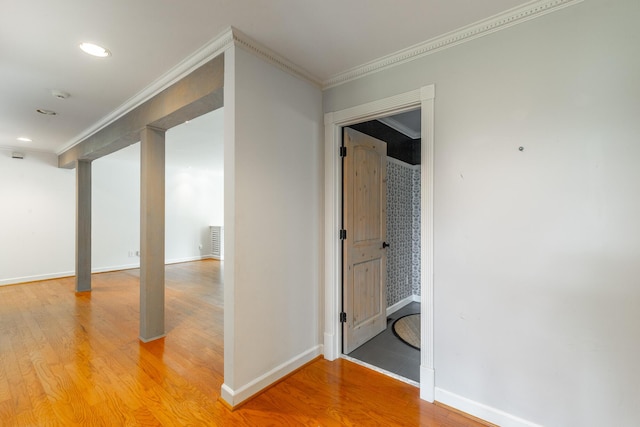 11216 Ooltewah Georgetown Rd, Georgetown, TN 37336 - hallway with light wood-style floors, ornamental molding, and recessed lighting