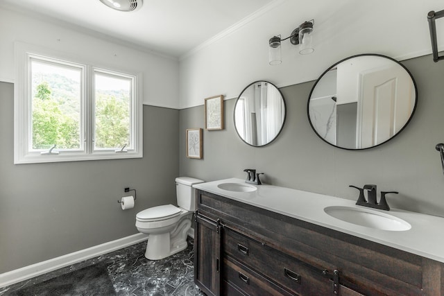 11216 Ooltewah Georgetown Rd, Georgetown, TN 37336 - full bathroom with double vanity, crown molding, and marble finish floors