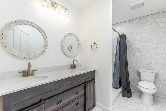 11216 Ooltewah Georgetown Rd, Georgetown, TN 37336 - bathroom with double vanity, tile patterned floors, and a shower with curtain