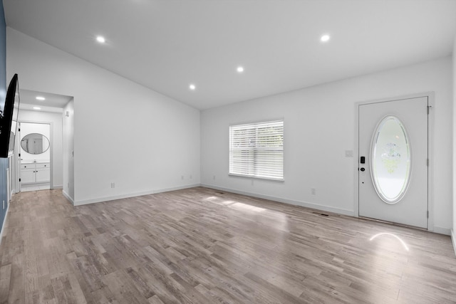 651 Howard Leonard Rd, Ringgold, GA 30736 - foyer featuring lofted ceiling, light wood finished floors, and recessed lighting