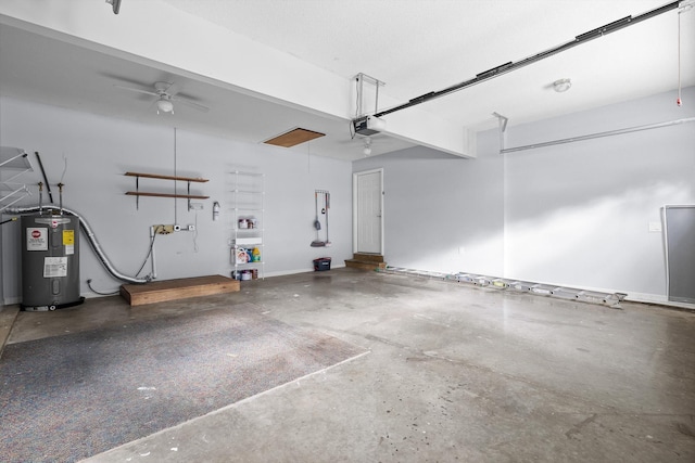 651 Howard Leonard Rd, Ringgold, GA 30736 - garage with electric water heater, a garage door opener, and a ceiling fan