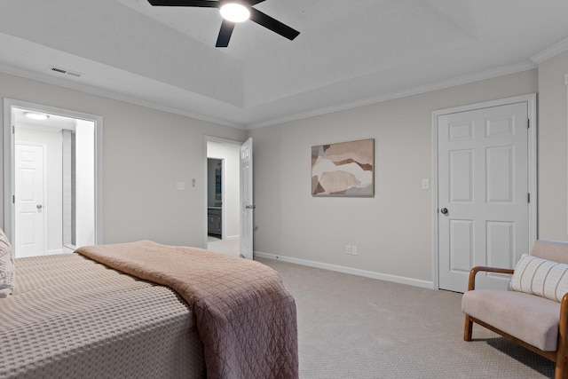 8512 Creek Stone Dr, Chattanooga, TN 37421 - bedroom with light colored carpet, crown molding, a tray ceiling, and ceiling fan