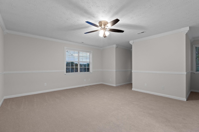8512 Creek Stone Dr, Chattanooga, TN 37421 - carpeted empty room with ceiling fan, ornamental molding, and a textured ceiling