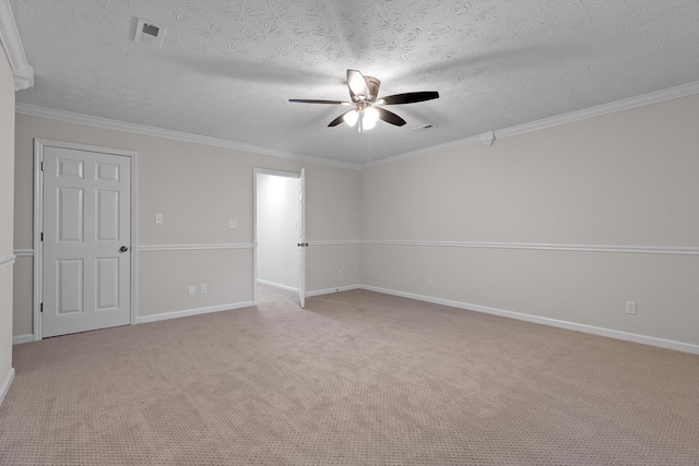 8512 Creek Stone Dr, Chattanooga, TN 37421 - unfurnished room with ceiling fan, a textured ceiling, carpet floors, and crown molding