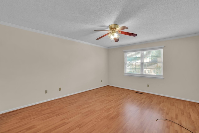 1259 Leaside Ln, Hixson, TN 37343 - empty room with light wood finished floors, ceiling fan, a textured ceiling, and crown molding