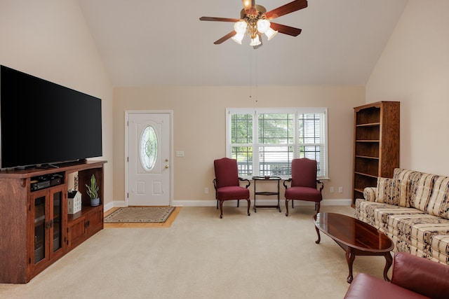 750 Windrush Loop, Chattanooga, TN 37421 - living area featuring ceiling fan, light colored carpet, and high vaulted ceiling