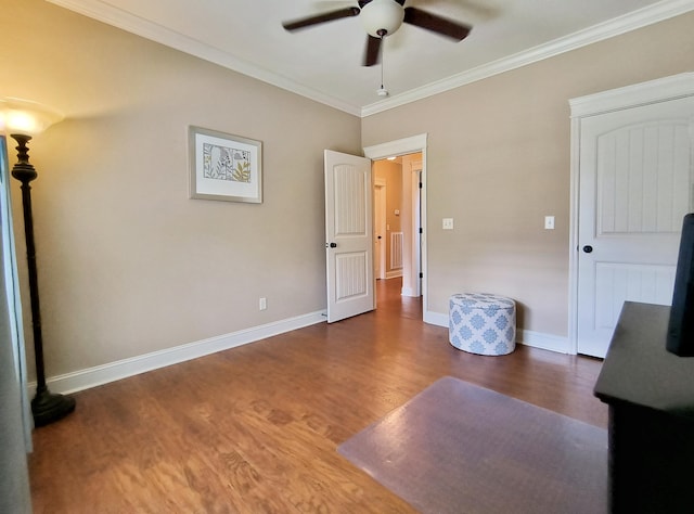 179 Trade Wind Dr, Fort Oglethorpe, GA 30742 - bedroom featuring wood finished floors, ornamental molding, and a ceiling fan