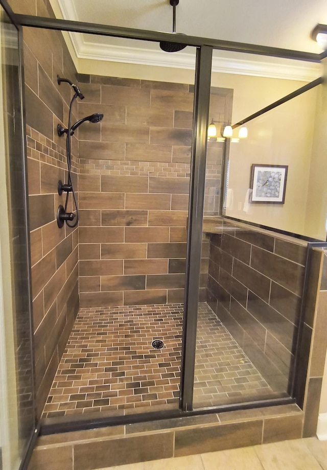 179 Trade Wind Dr, Fort Oglethorpe, GA 30742 - bathroom with ornamental molding and a shower stall