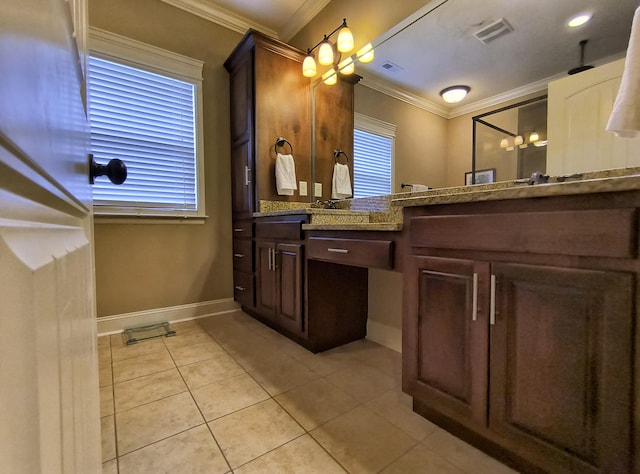 179 Trade Wind Dr, Fort Oglethorpe, GA 30742 - bathroom featuring ornamental molding, double vanity, and tile patterned flooring