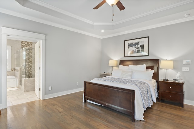 3528 Morning Dew Cv, Apison, TN 37302 - bedroom with a raised ceiling, wood finished floors, recessed lighting, ornamental molding, and ceiling fan