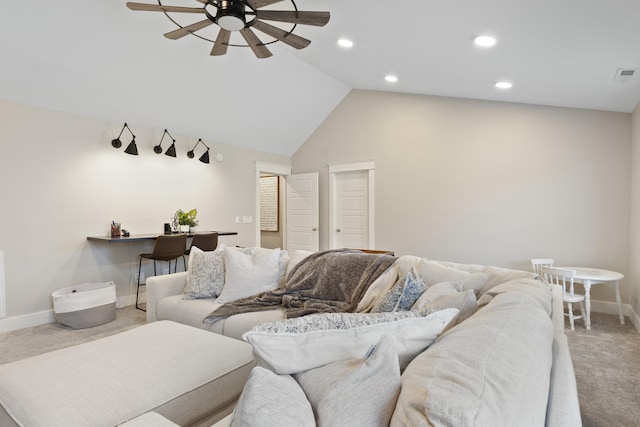 3528 Morning Dew Cv, Apison, TN 37302 - carpeted living area featuring a ceiling fan, recessed lighting, and vaulted ceiling