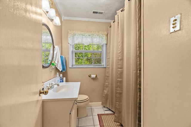 1339 Cloverdale Cir, Hixson, TN 37343 - bathroom featuring vanity, tile patterned flooring, ornamental molding, and a shower with curtain