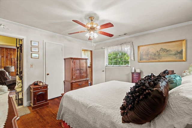 1339 Cloverdale Cir, Hixson, TN 37343 - bedroom with wood finished floors, crown molding, and ceiling fan