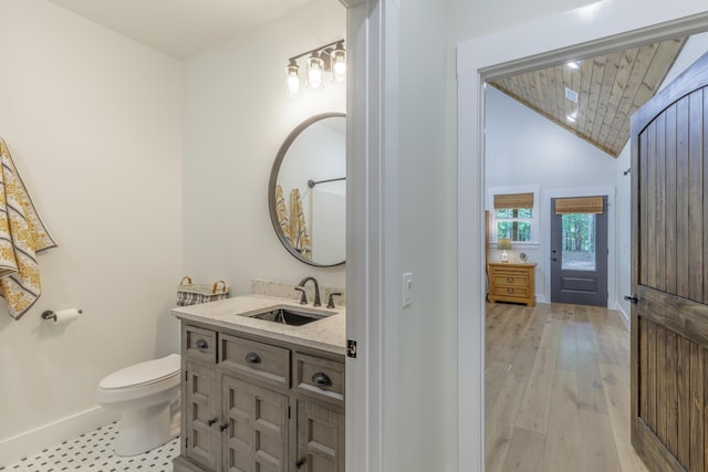508 Chattanooga Rd, Cohutta, GA 30710 - bathroom with vaulted ceiling, vanity, and wood finished floors