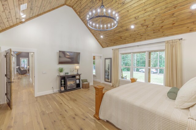 508 Chattanooga Rd, Cohutta, GA 30710 - bedroom featuring wooden ceiling, high vaulted ceiling, a chandelier, light wood-style floors, and recessed lighting