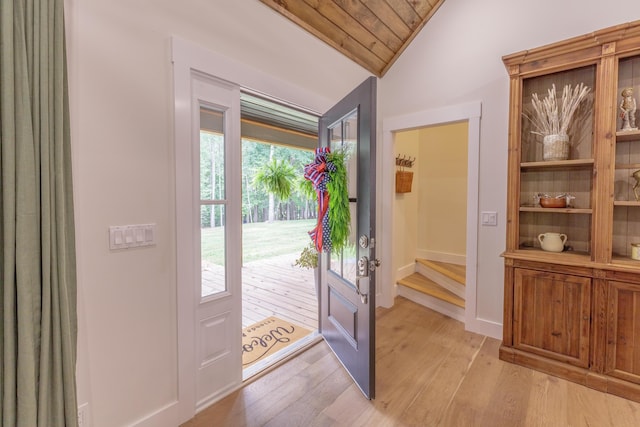 508 Chattanooga Rd, Cohutta, GA 30710 - entryway featuring vaulted ceiling, light wood-type flooring, and wood ceiling