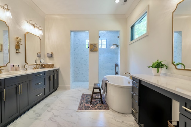 179 Rushing Water Trl, Rising Fawn, GA 30738 - full bath with walk in shower, a soaking tub, double vanity, marble finish flooring, and recessed lighting